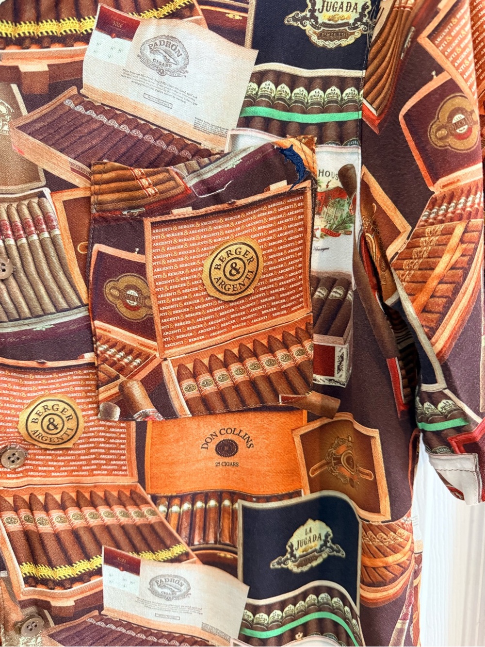Men's Short-Sleeve Novelty Cigar Print Shirt - Brown Multi - Picture 5 of 5